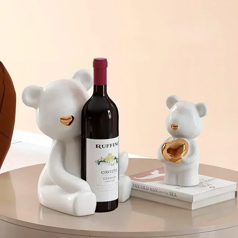 Nordic Cute White Bear Wine Rack Storage Tray Ceramic Ornaments Home Wine Cabinet Figurines Decoration Club Bar Sculpture Crafts