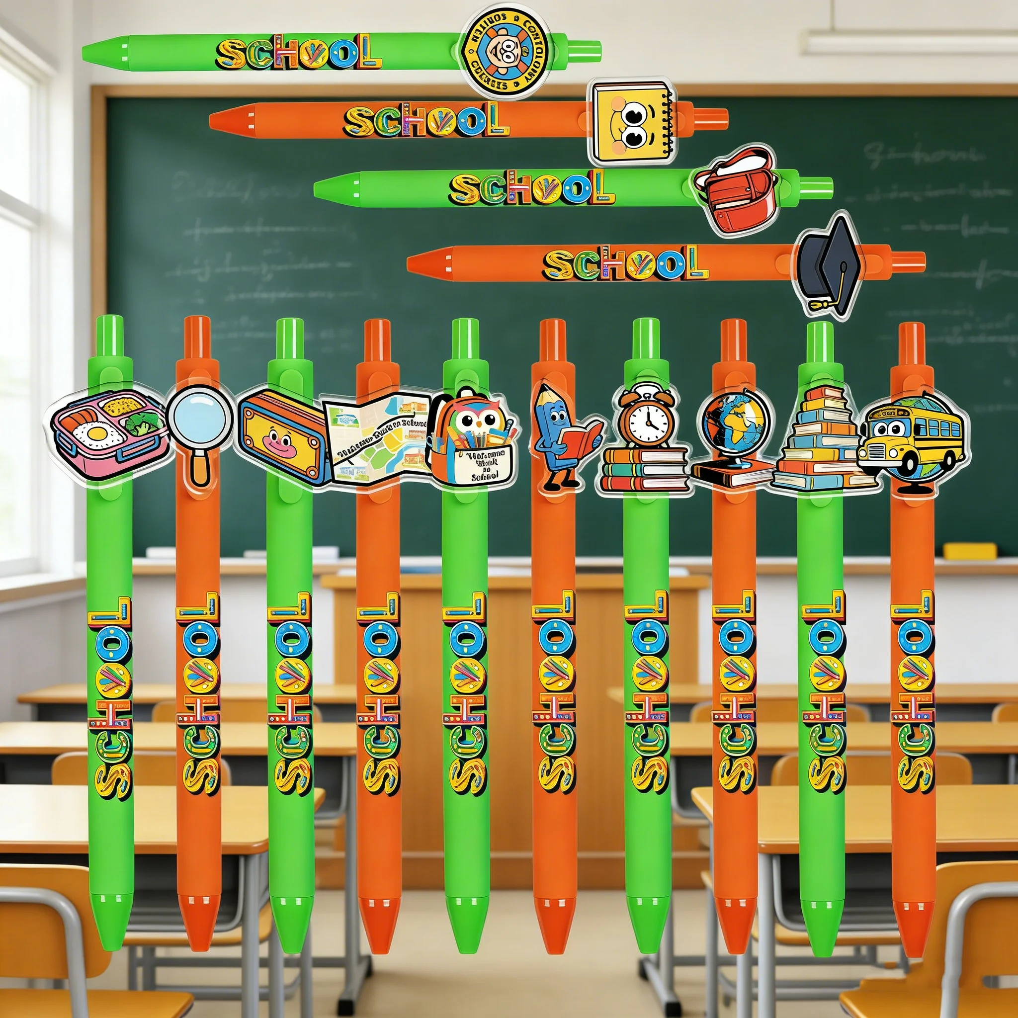 

6/14 шт. шариковых ручек с тематикой школьного сезона. Гладко пишущие ручки нажимного типа для учебы и офиса. Подарочная шариковая ручка