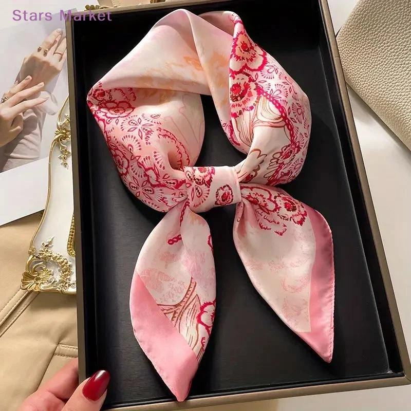 New 70*70cm Leopard Green Brown Scarf Women Simulated Silk Fresh Elegant Versatile Headwear Clothing Bags Square Scarf Gift