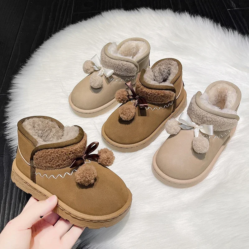 

Kids Ankle Boots with Thick Fur Cute Girls Princess Snow Boots Korean Style Versatile 2025 Winter New Children Short Boots Furry