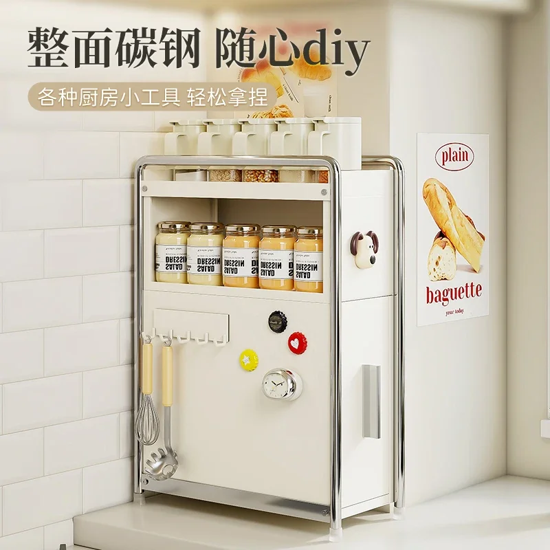 Kitchen Seasoning Rack Pull Out Seasoning Cabinet Multi-functional Oil Salt Sauce Vinegar Storage Rack Narrow Side Cabinet