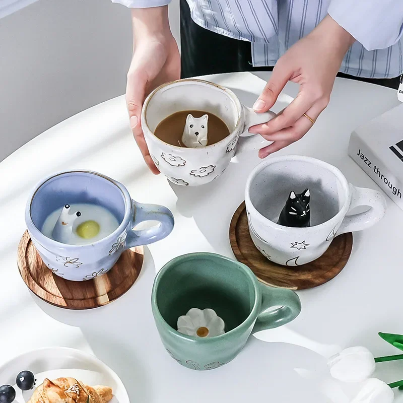 360ml tasses en céramique drôle dessin animé Animal thé lait tasses mignon à la main 3D escargot marguerite chien chat tasses à café cadeaux uniques créatifs