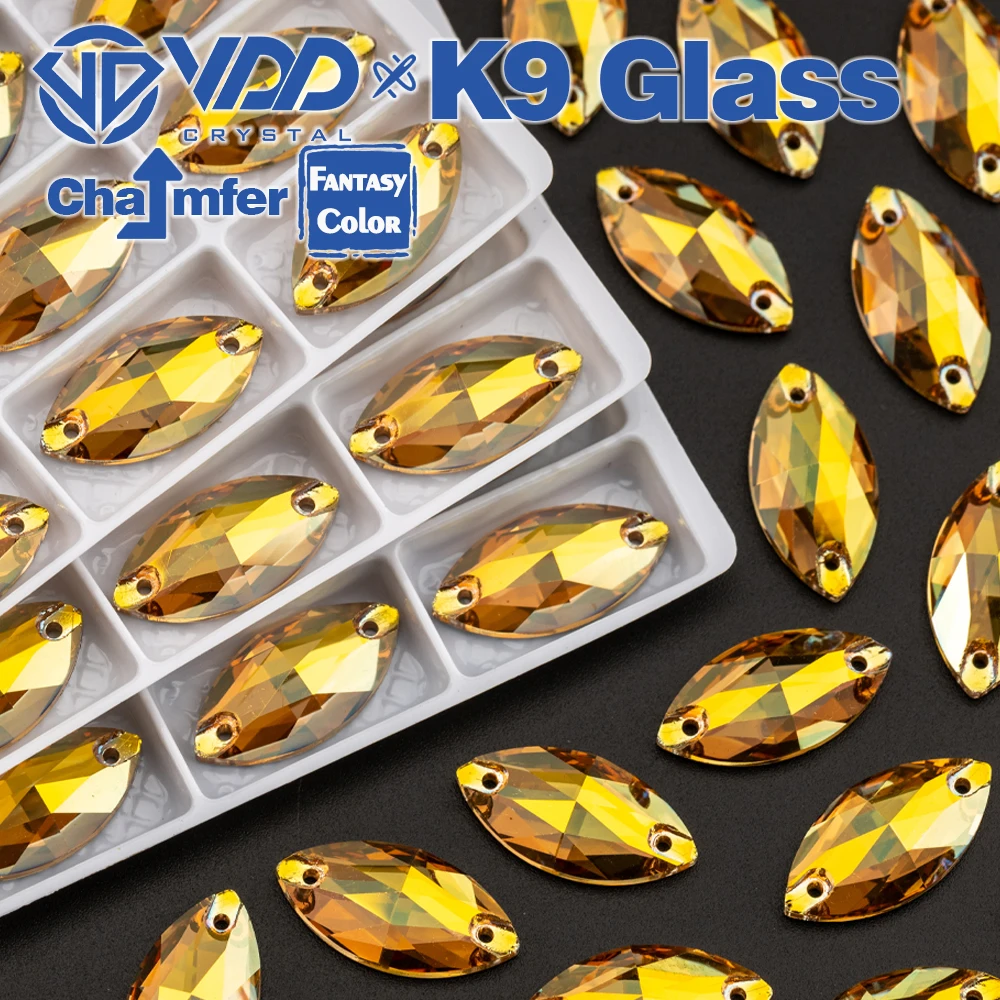 VDD Navette 9x18mm 36Pcs Sunshine Color K9 Glass Sew On Rhinestones Sewing Crystals Flat Back Stones For Clothes Accessories