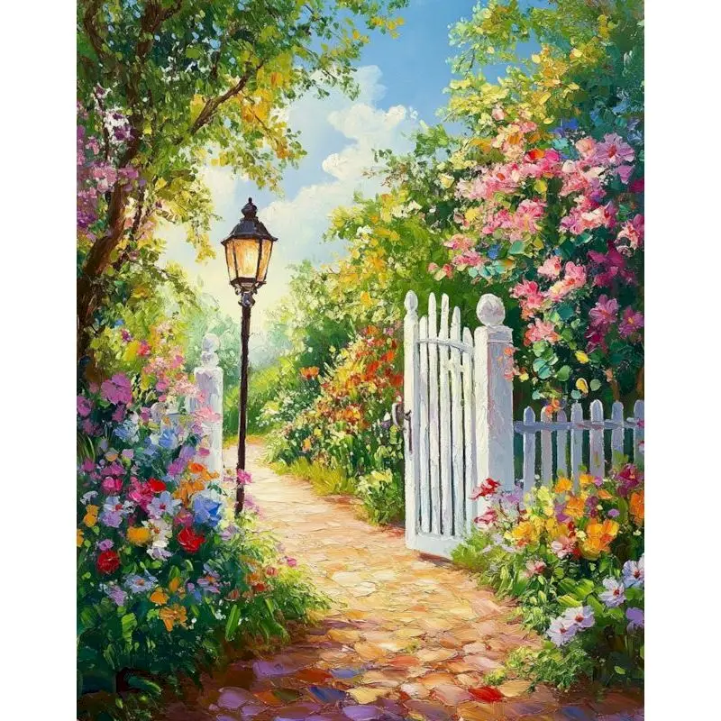 CHENISTORY Cottage Garden Path Paint By Numbers For Adults Pictures Of Numbers Canvas Drawing Painting Landscape Crafts Diy Idea