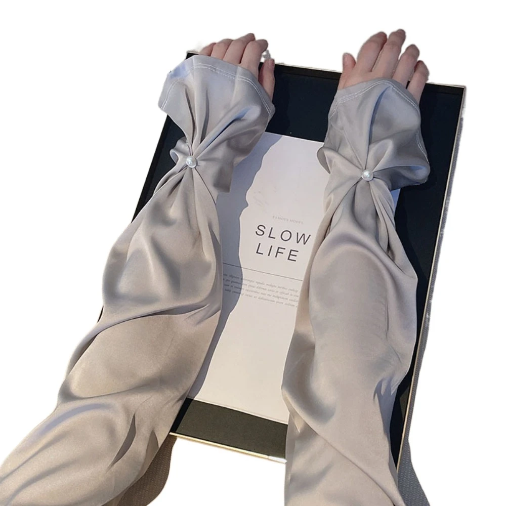 

Солнцезащитные рукава из шелковой ткани с жемчужным эффектом, дышащие, с УФ-защитой, длинные, тонкие, из пряжи, для защиты рук от солнца