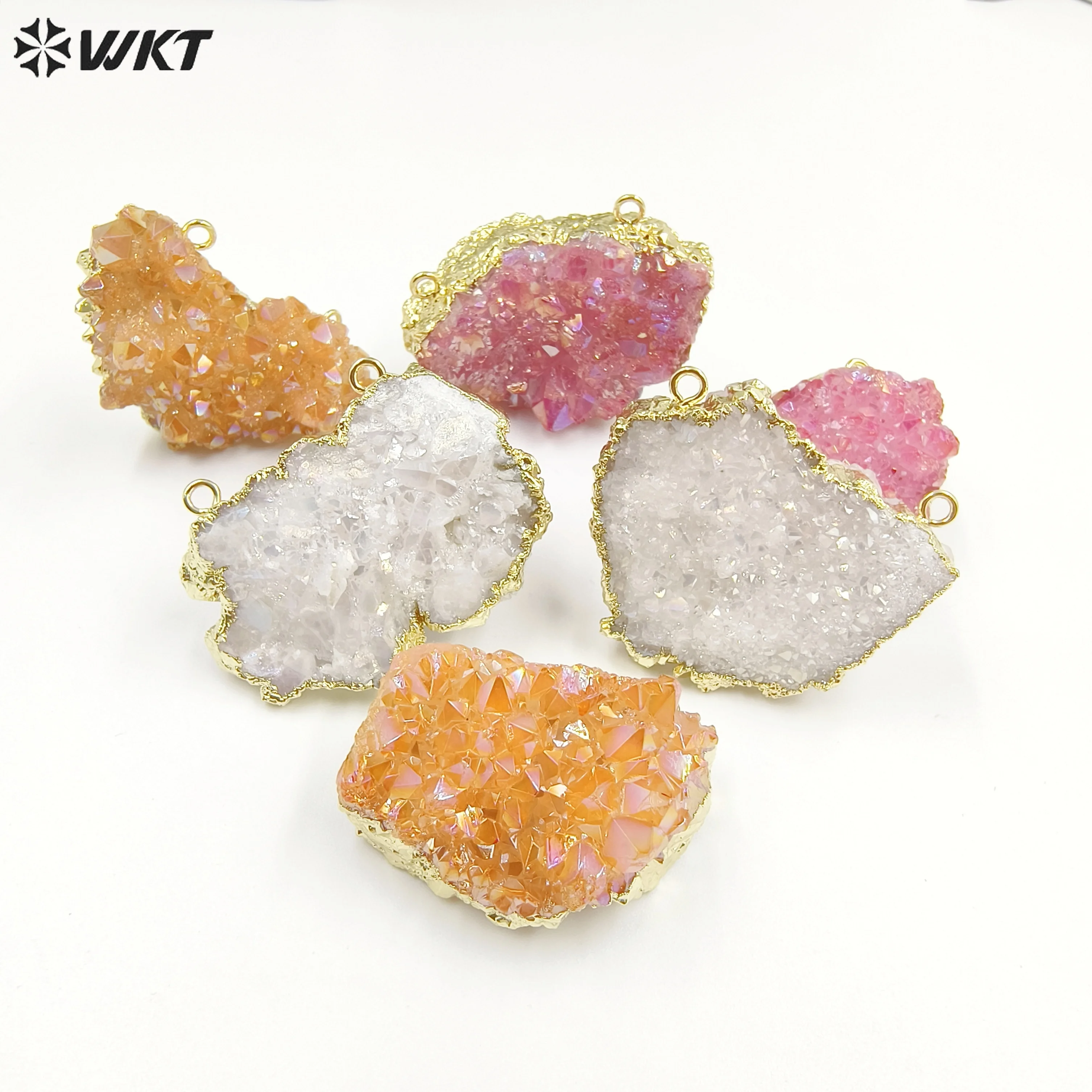 WT-P1918 Latest Amazing Multi Colored Aura Cluster Shiny Quartz In Randomly Shape Fancy Pendant Can DIY For Chian Necklace