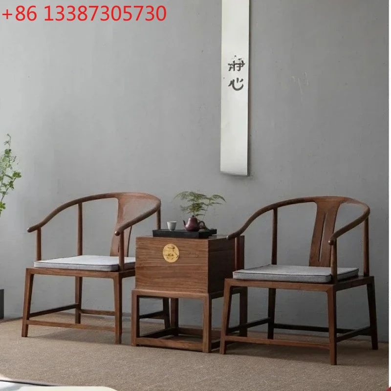X New Chinese solid wood armchair, black walnut simple Zen Taishi chair three-piece master chair