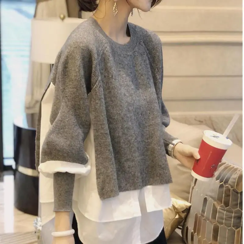 

Women's Patchwork Knitted Sweater Commute Sle Spring Collection Nylon Fabric Overhead Wearing Single Piece No Brand