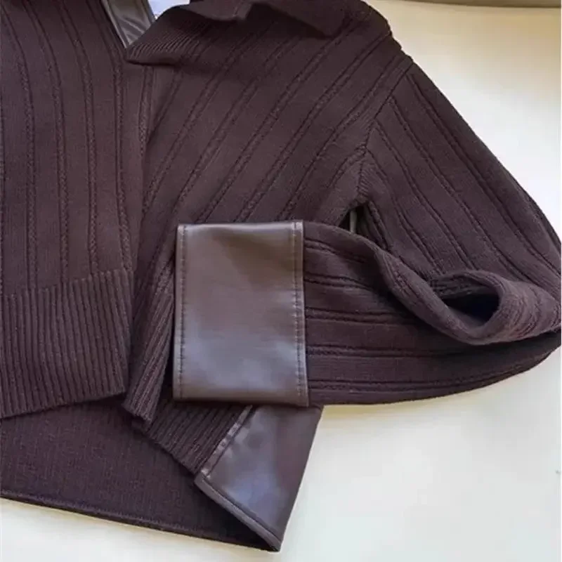 女性のカジュアルなポロネックニットセーター,スプライスウールセーター,多用途のストライプニット,新しいデザイン,秋,2020