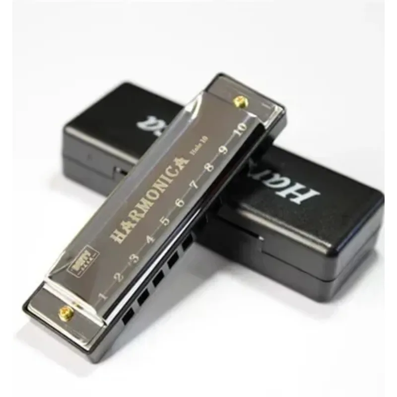 التيتانيوم النحاس الأساسية 10 حفرة البلوز هارمونيكا المعادن هارمونيكا مفتاح C لوني مقياس هارمونيكا مع صندوق للأطفال المبتدئين #2