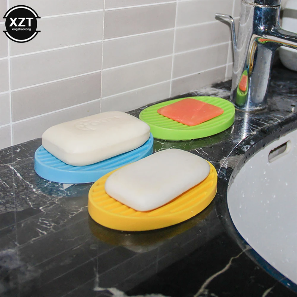 Soap Dishes Silicone Flexible Soap Dishes Holder Bathroom Soap Box Plate Tray Shower Sponge Shelf Drain Non-slip Bath Storage