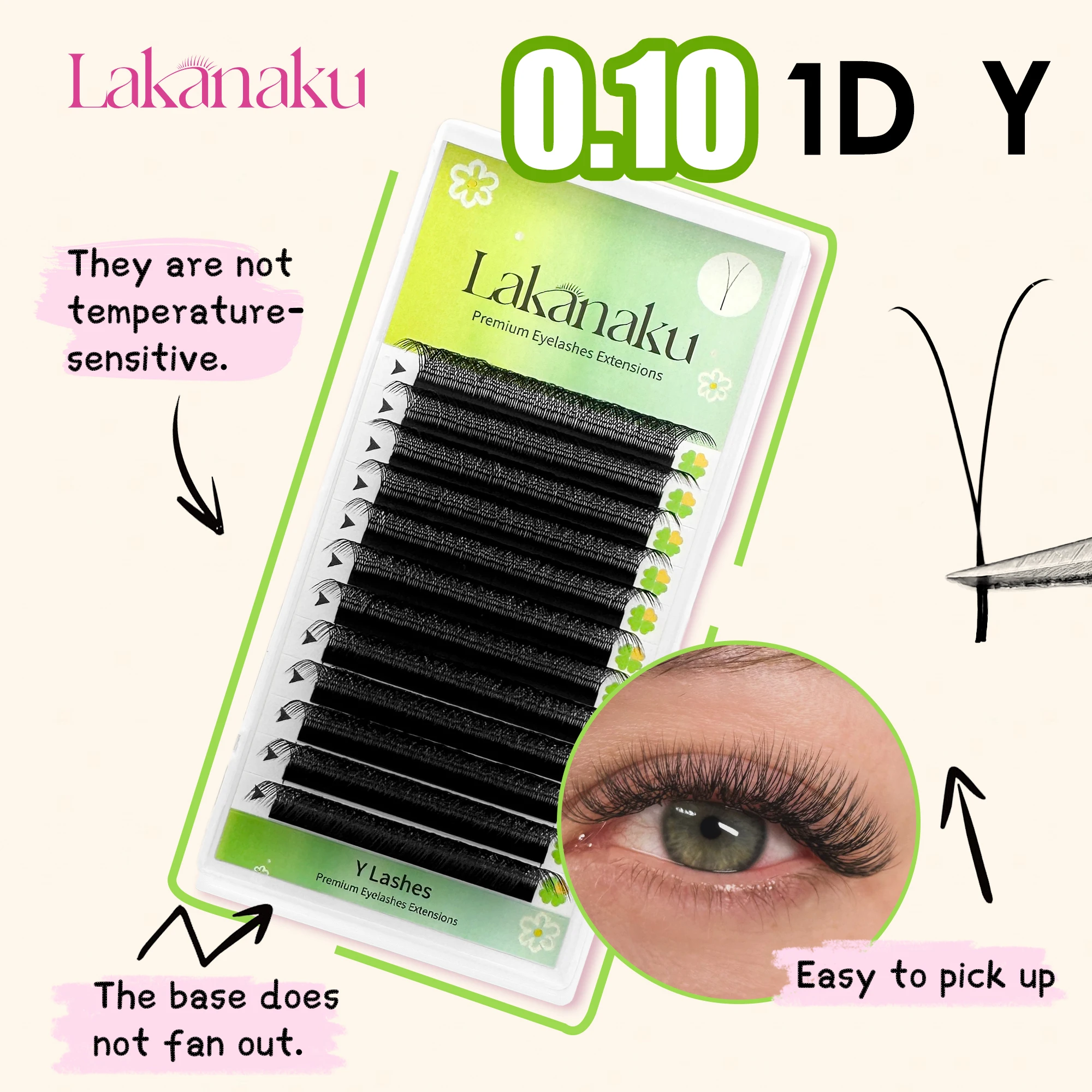 LAKANAKU 0.10 Y Lashes 2D Premade Narrow Fan Y Flower Eyelash Extensions Cilios Y 0.10 Pre-Bundled Lash LAKANAKU Lashes