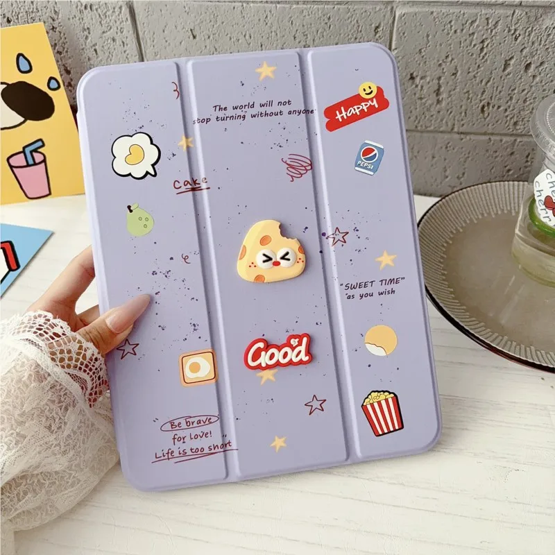 

Cute Cheese Food Sticker Tablet Case for iPad 7th 8th 9th 10th Air 4 5 2019 Pro 10.2 10.5 10.9Inch A16 A19 M3 M4 2026 2025 Cover