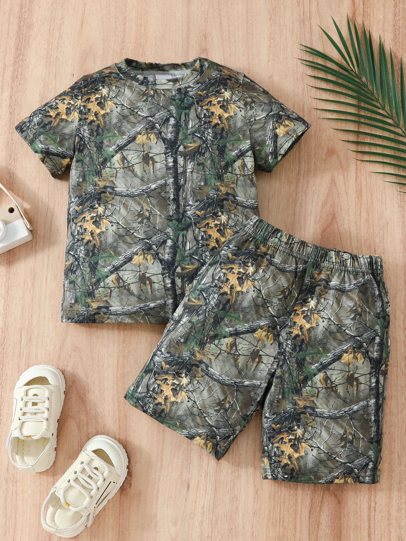 Toddler Kid Boys 2-piece Pajama Set Forest Tree Print Crew Neck Short Sleeve T-shirt + Matching Shorts Comfy Loungewear