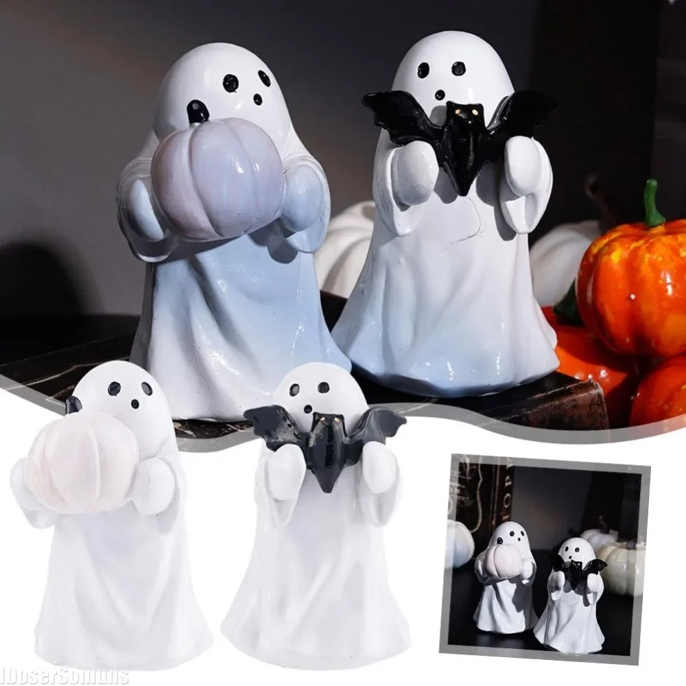 

Cute Halloween Statue Spooky Halloween Ghost Pumpkin Figurine Resin Walking for Home for Theme Ghost Hugging Pumpkin Statue