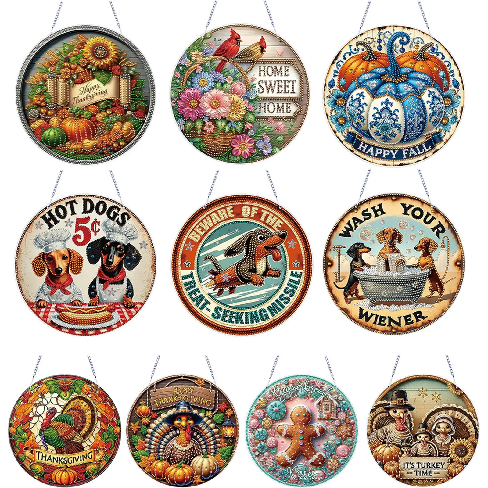 

Thanksgiving 2D Flat DIY Special Shape Rhinestone Diamond Art Window Pendants Diamond Painting Set Wall Decor for Home & Windows