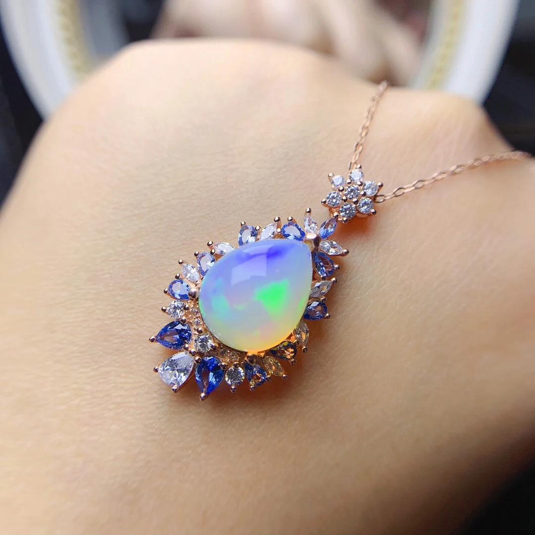 Pendant 925 Sterling Silver Opal Women's Fire Color Super Good Free Shipping Jewelry Certified Jewelry Women's Gem Boutique