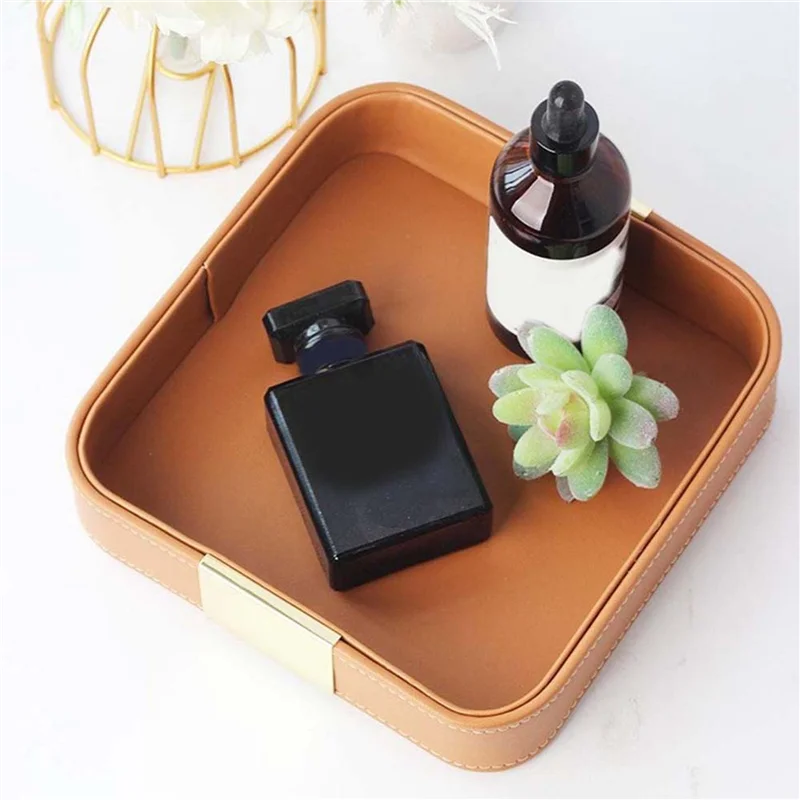 

ABKW-2X Leather Desktop Tray Catchall Organizer Tray For Entryway Table To Hold Jewelry Watch Phone Wallet Container A