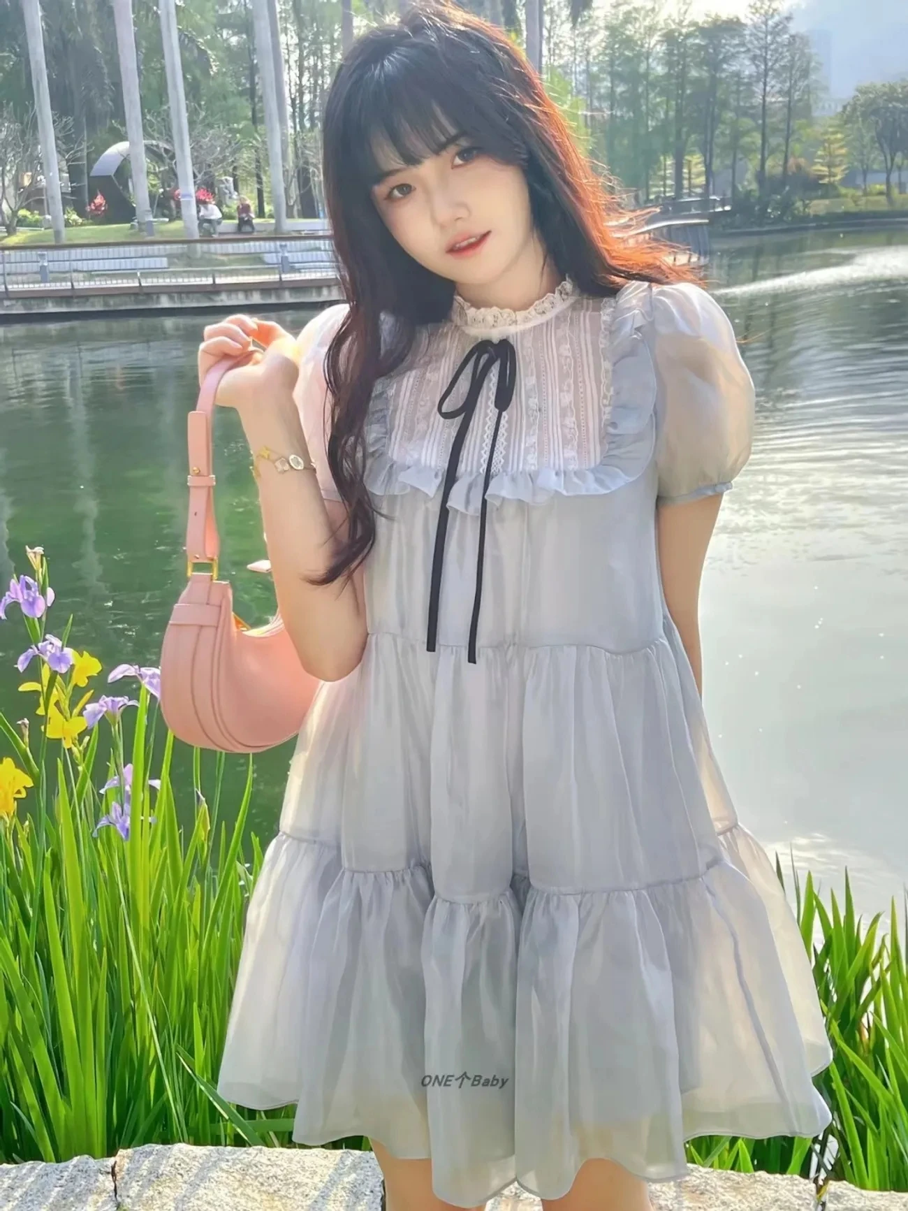 Chiffon Dress Women 2023 Spring Summer New Japanese Cute Splice Bow Tie Dresses Fashion Elegant Sweet Fit A-line Skirt Womens