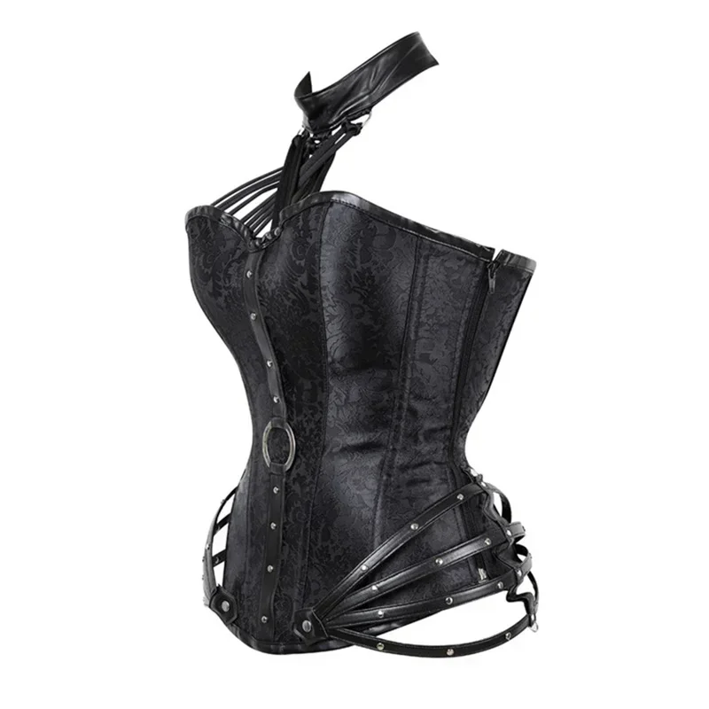 Gothic Waist Trainer Corset Women Steel Boned Zipper Overbust Bustier Steel Boned Body Tops Plus Size Sexy Halter Corsets S-6XL