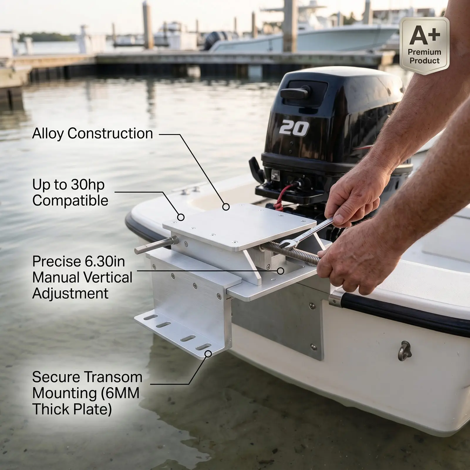 Boat Jack Plate Manual Adjustable 6in Aluminum Alloy for Outboard Engines Under 30 Horsepower Adjustable Boat Jack Plate
