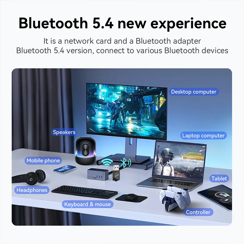 900Mbps USB WiFi 6 Bluetooth 5.4 Adaptador Dual Band 2.4G 5G Receptor Externo Sem Fio WiFi Dongle para Laptop Desktop Win 7/10/11