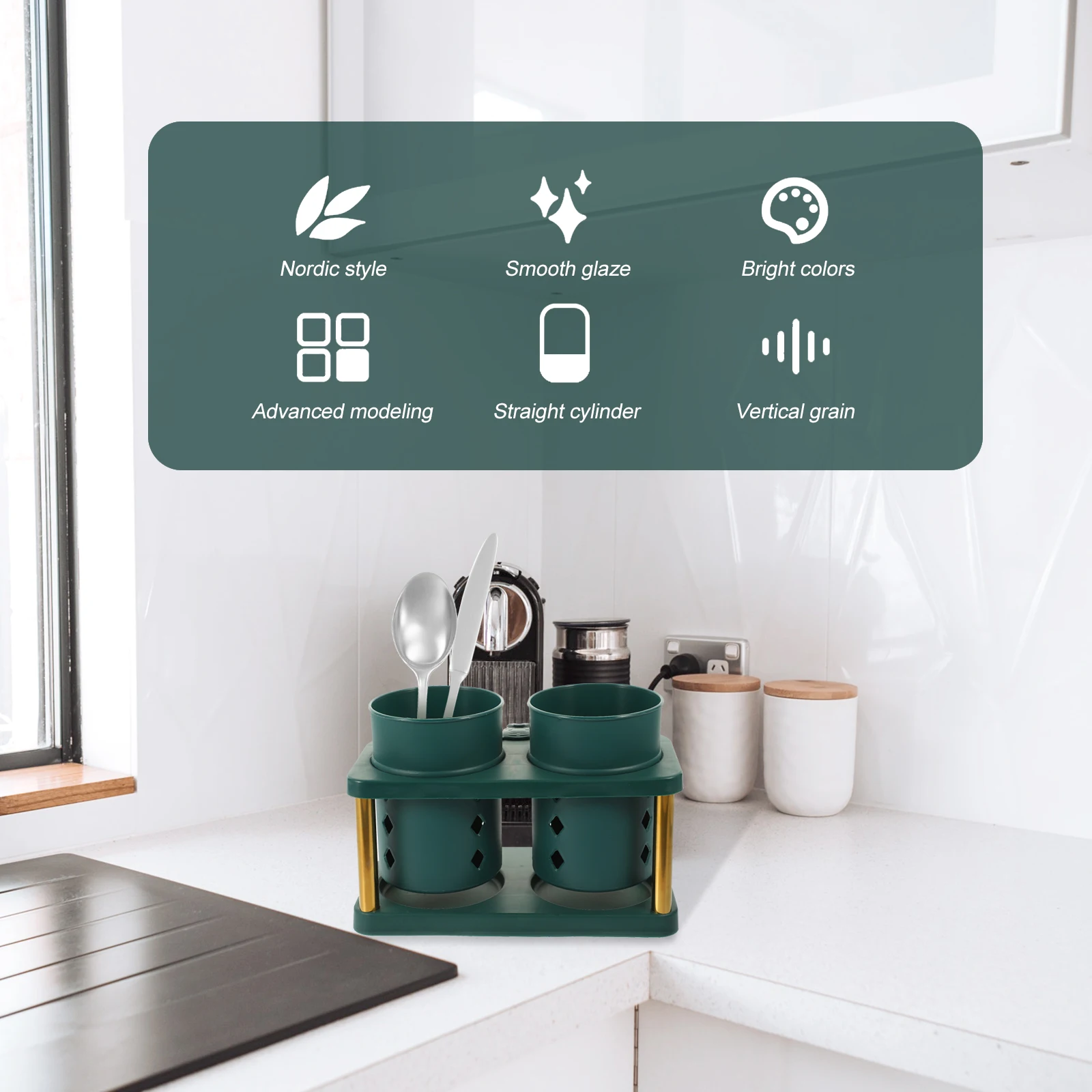 

2pcs Double-Barrel Chopstick Holder For Kitchen Utensils Storage Stainless Steel Cutlery Organizer With Drain Holes Desktop