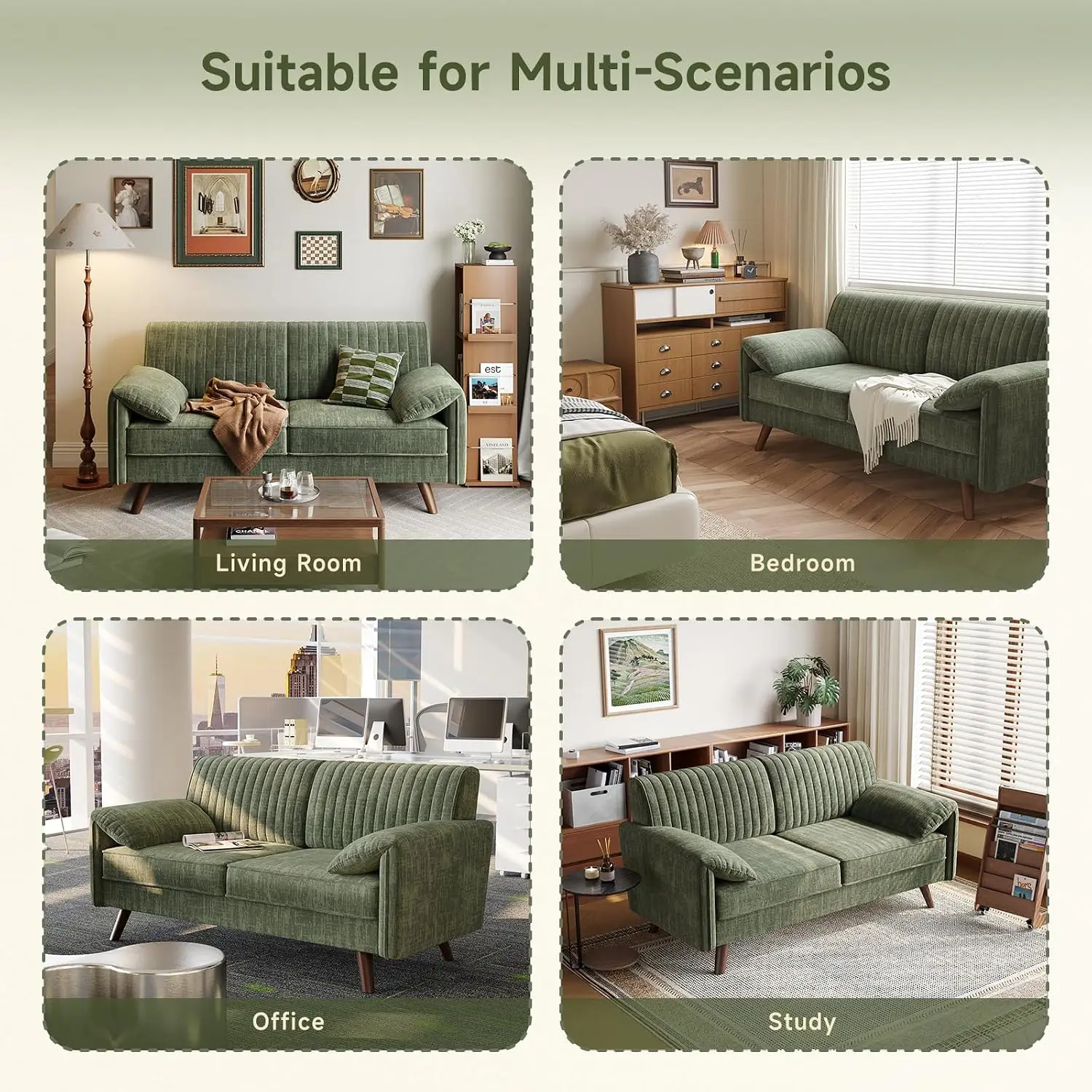 64.5" Loveseat Sofa, Chenille Loveseat Couch for Living Room, Green