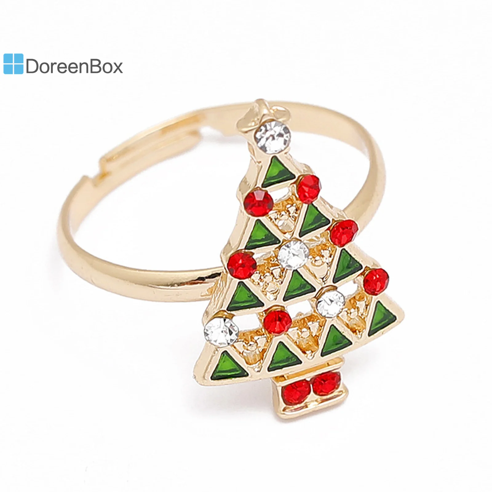 1 PC Christmas Open Rings Gold Color Multicolor Enamel Rings Santa Claus Christmas Tree Fashion Jewelry 16mm(US size 5.25)