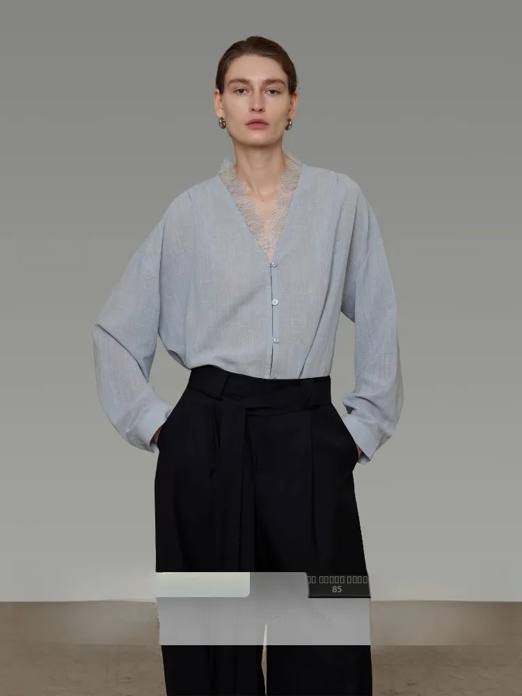 

Ele V-ne Lace Trim Loose Women's irt Spring 2026 New Sle Breathable Comfortable Commute Faion High Quali Top