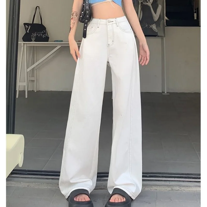 

White Straight Leg Jeans Hot Sale Women Thin High Waist Denim Pants Female Fashion Casual Versatile Wide Leg Trousers