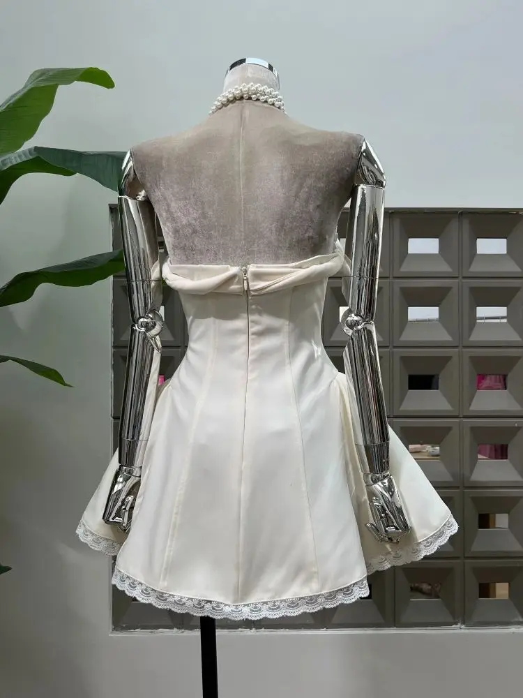 Letnia Sukienka Damska w Jednolitym Kolorze Bez Pleców Elegancka Trapezowa Bez Ramiączek Bez Rękawów Z Wysokim Stanem Szykowna Modna Nowa Gorąca Sukienka na Bal