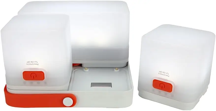 

Trio Solar Cube Lanterns with Phone Charger - LED Camping Light for Hiking, Travel, Emergency Use