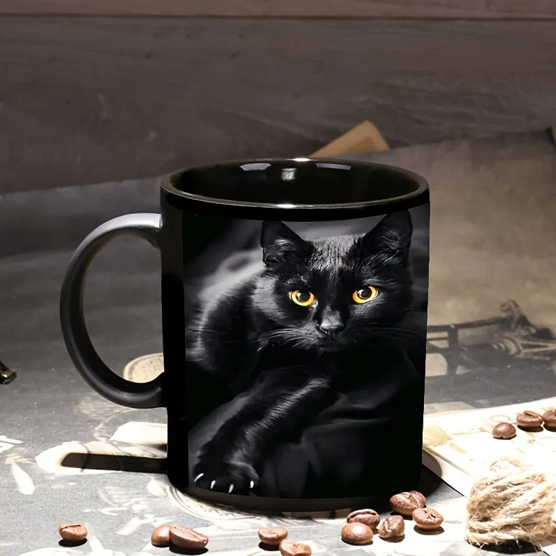 Taza de Cerámica Personalizada con Diseño de Gato Negro, Taza Creativa de Moda, Taza de Café para el Hogar y la Oficina