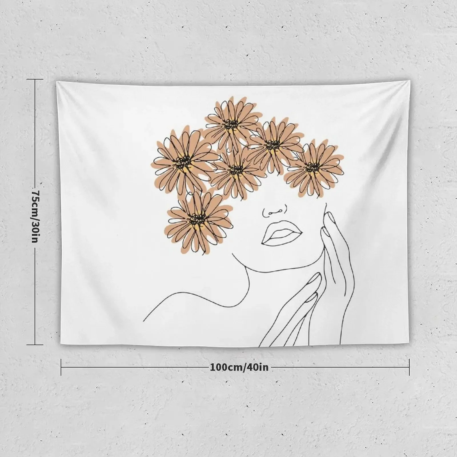 Woman With Flowers Minimal Line Art Tapestry Tapete For The Wall Wall Art Room Decor Wall Mural Tapestry