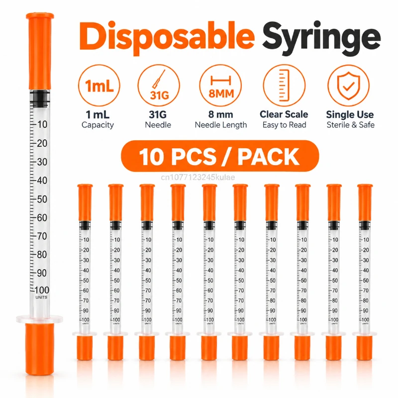 10pcs 1ml 0.5ml Disposable Veterinary Syringes with 30G 31G Needles for Dogs Cats Pet Animal Injection Plastic Medical Supplies