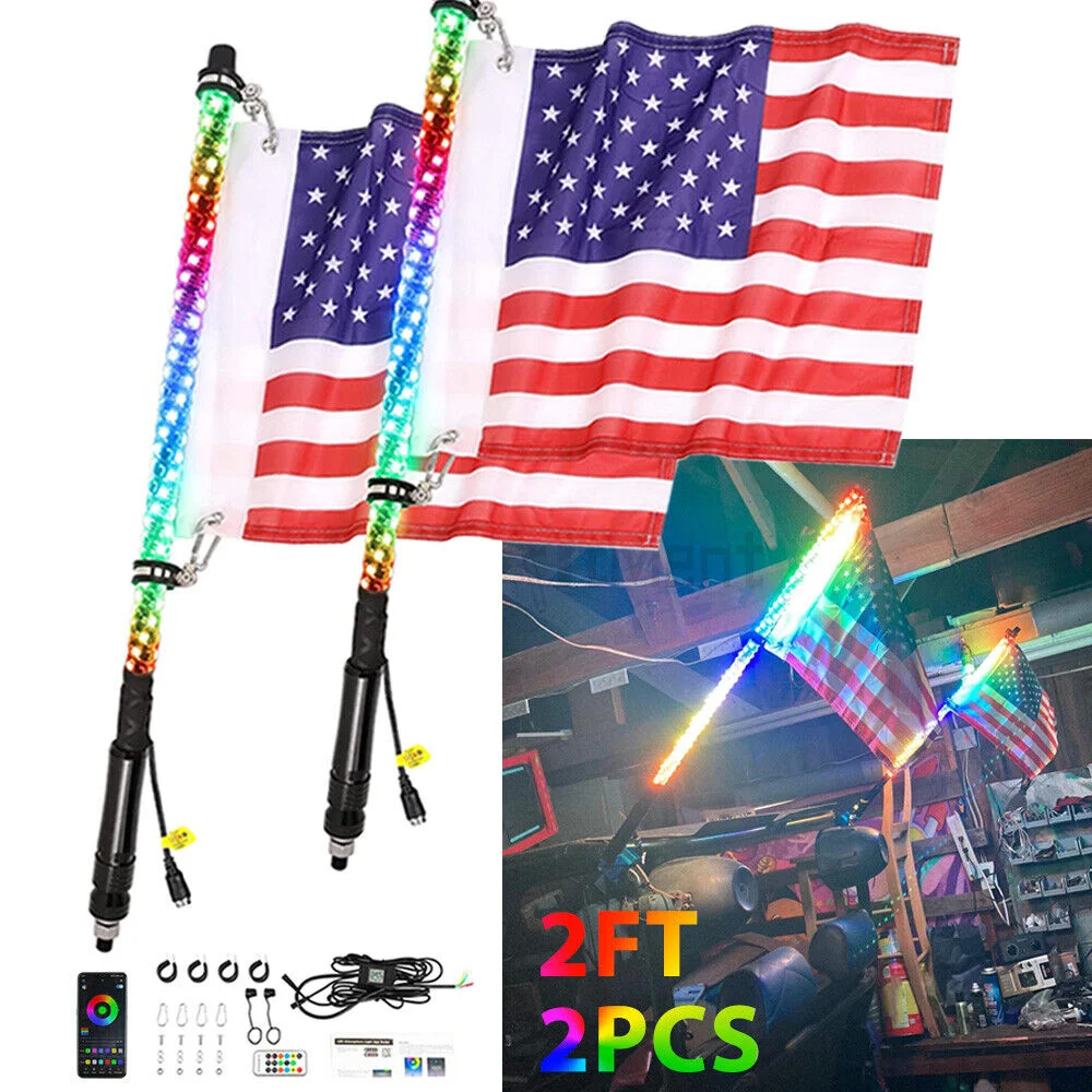 

2PCS 4FT 5050RGB Bluetooth And Remote Control Colorful Spiral LED Whip Lights Lighted Antenna Whips for ATV Polaris RZR