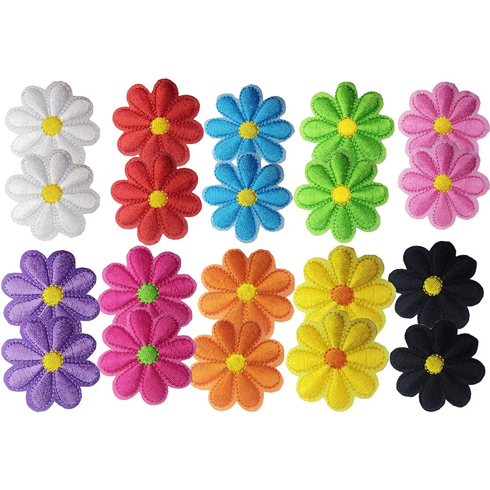 20Pcs Patch Kain Pelapis Desain Bunga Matahari untuk Disetrika pada Jeans, Jaket, Tas, Topi, Perbaikan Pakaian DIY Multi-Warna