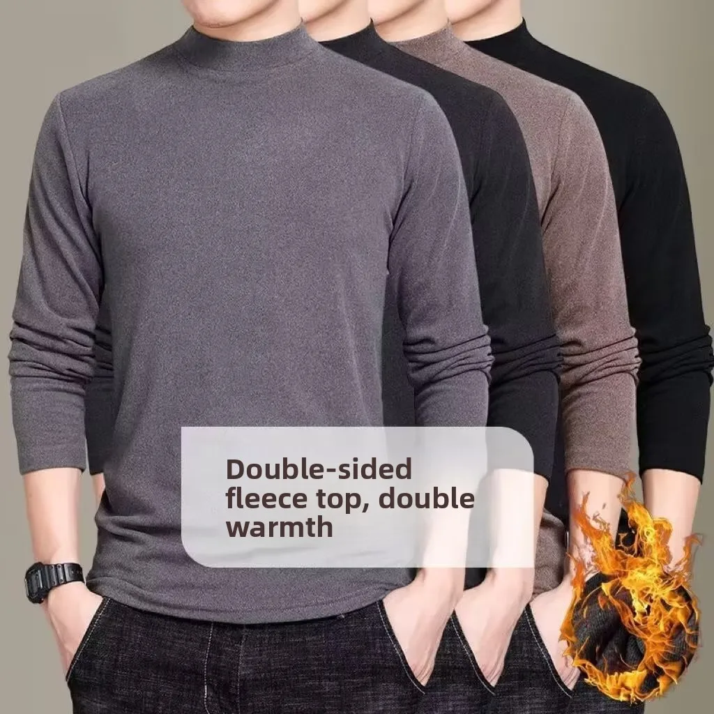 T-shirt lunga Sve Fce double face da uomo Collo alto Strato base caldo irt Abbigliamento interno Maglione lavorato a maglia casual Poliestere F...