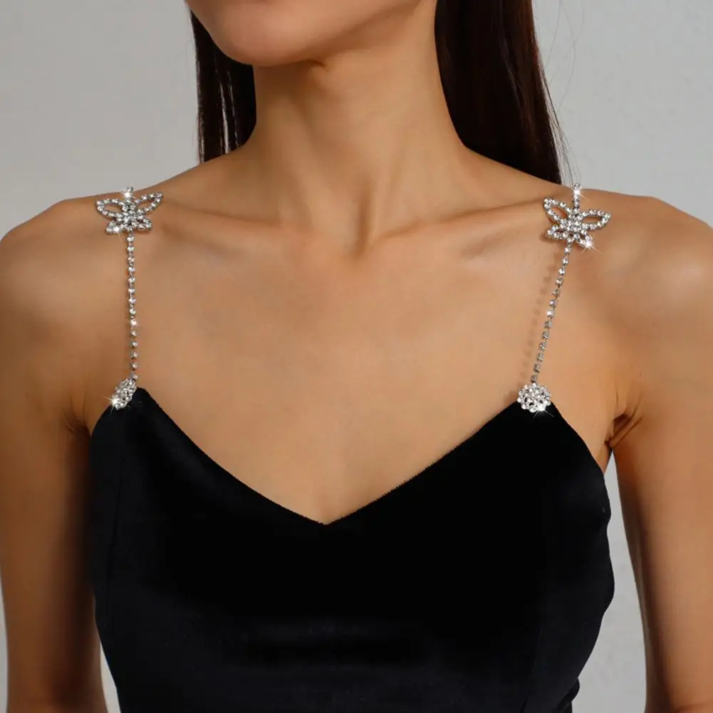 Women Shoulder Chain Elegant Rhinestone Shoulder Chain for Women Sparkling Bra Strap Dress Accessory Stylish Off-shoulder