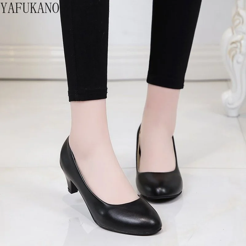 Spike Heels Women Round Toe Shoes Slip-On High Heels Office Ladies Black Patent Leather Pumps Spring Autumn Pu Shallow Shoes