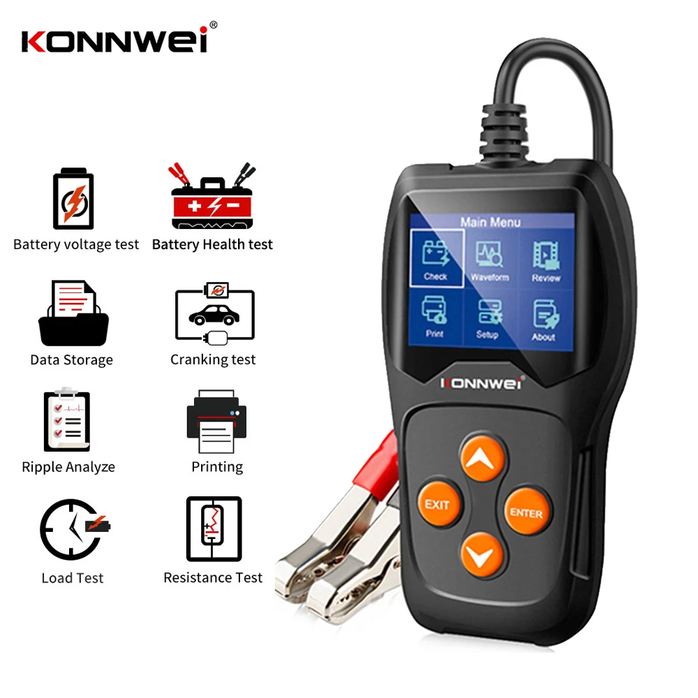 KONNWEI KW600 Car Battery Tester 12 Volts 100 to 2000CCA 12V Battery Tools Analyzer Auto Car Quick Cranking Charging Diagnostic