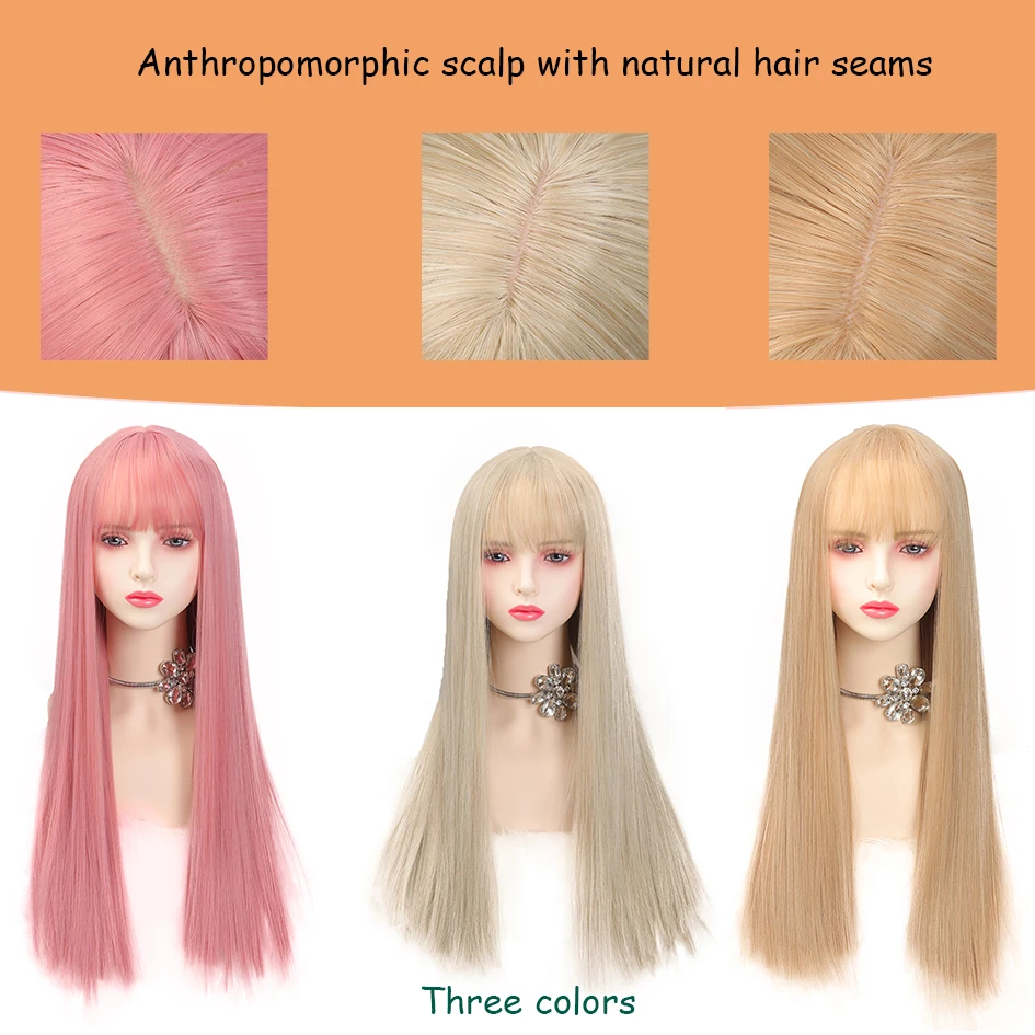 Synthetic women's air bangs long straight hair hood chemical fiber women's long straight wig cover