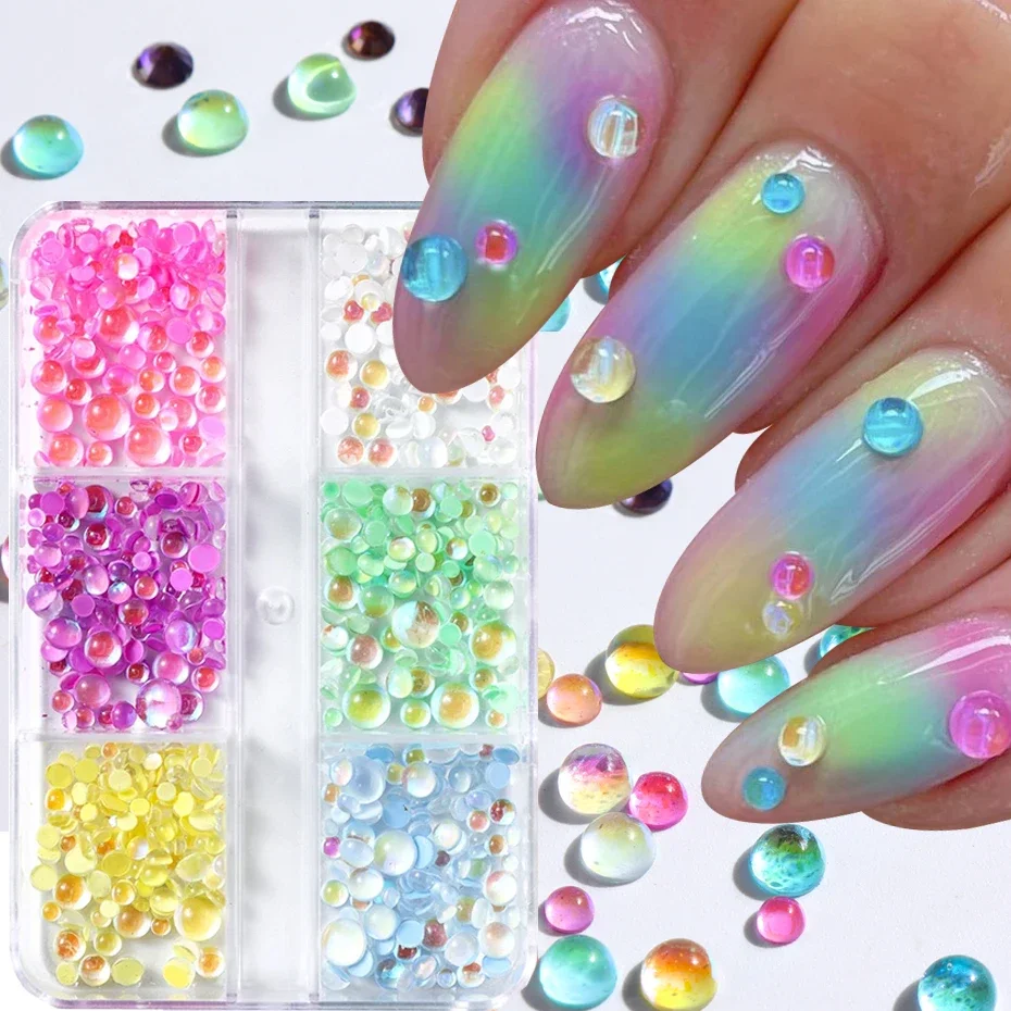 

6 сеток, акриловые круглые бусины в виде русалки, украшения для ногтей, 3D кристаллы, каплевидные красочные ювелирные изделия, подвески, кавайные украшения, аксессуары