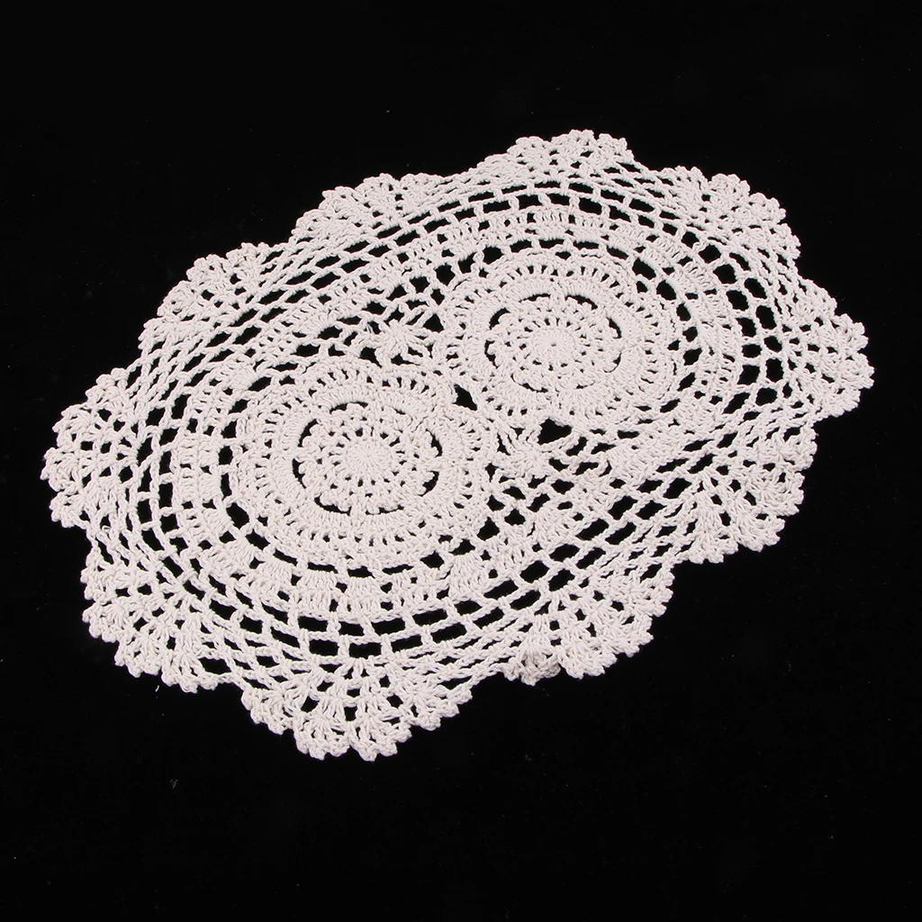 1 Piece Of Rustic Crochet Table Runner Cotton BeigeTable Doilies Handmade Table Runner for Dinning Room,9.8x14inch