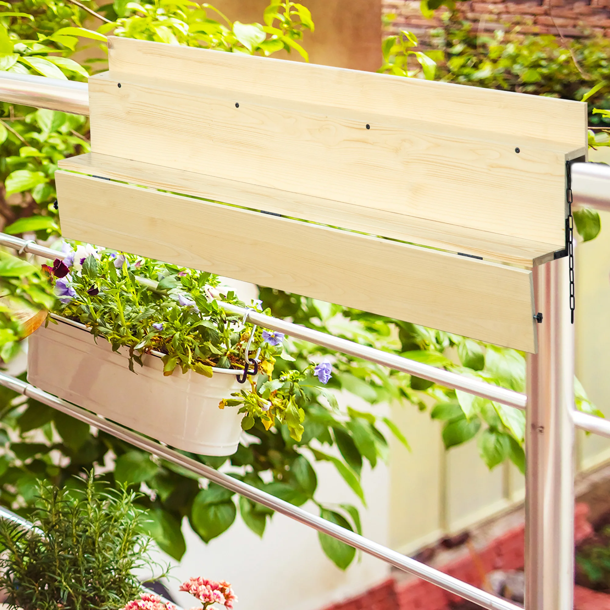 

Hanging Deck Table, Foldable Balcony Desk, Natural