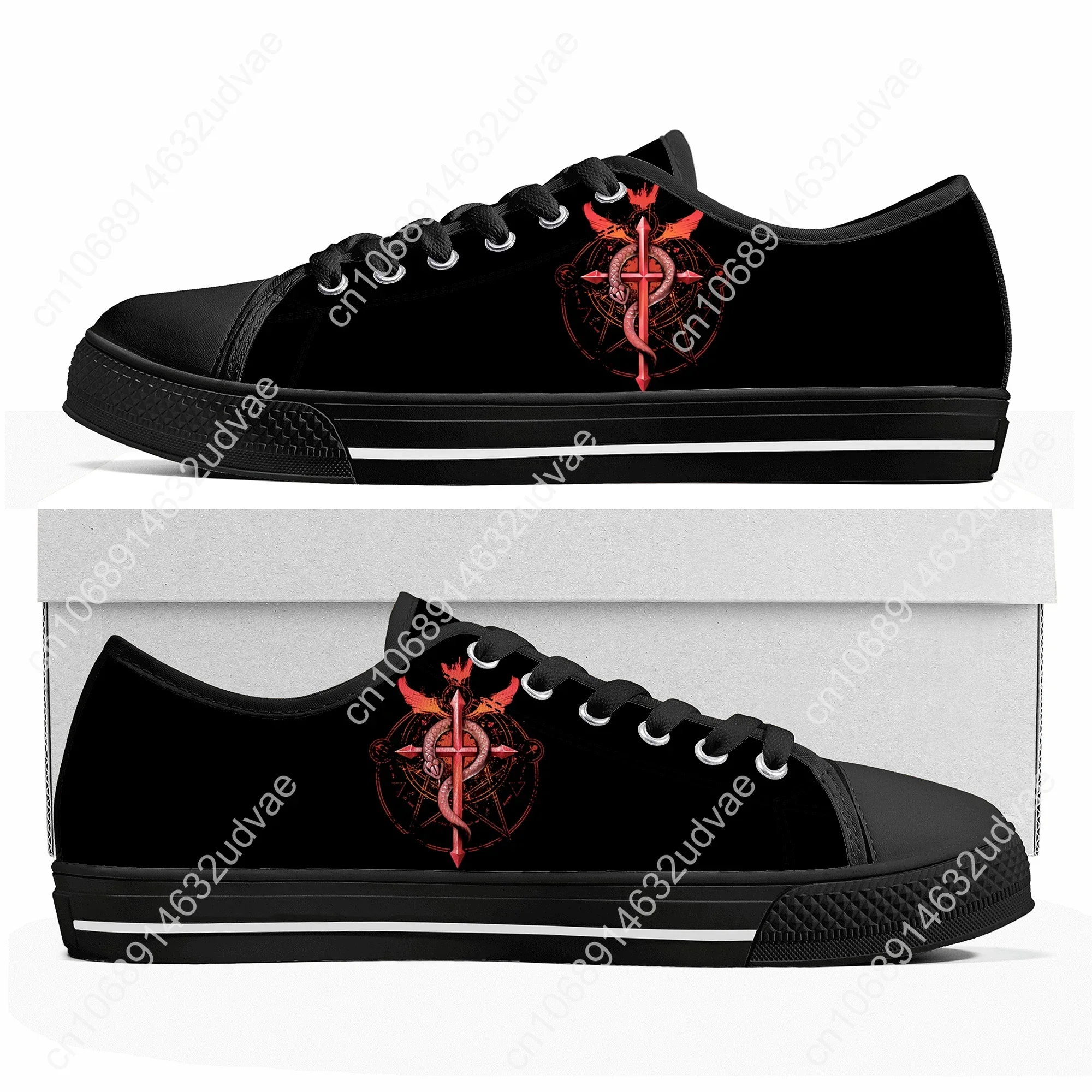 Anime Full metal Alchemis Edward Elric Low Top Sneakers Herren Damen Teenager hochwertige Leinwand Sneaker Paar Schuhe benutzer definierte Schuh