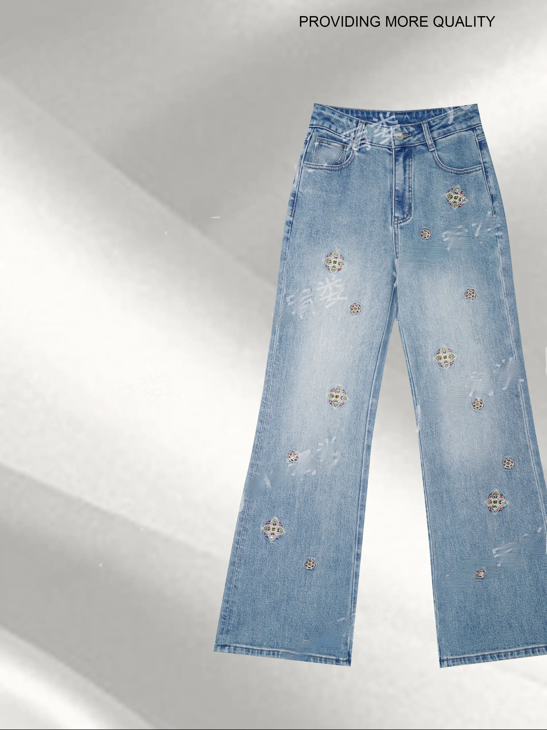 

Джинсы Yolo Soft Washed с ручной вышивкой, микро-клеш, с высокой талией, из хлопка, прямого кроя, повседневные, весна-лето, женские