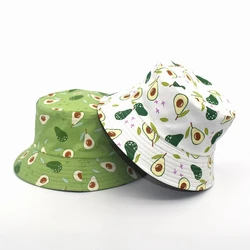 Avocado Bucket Hat Women Men's Summer Panama Hat Hip Hop Caps Reversible Fruit Print Banana Watermelon Beach Fisherman Hat