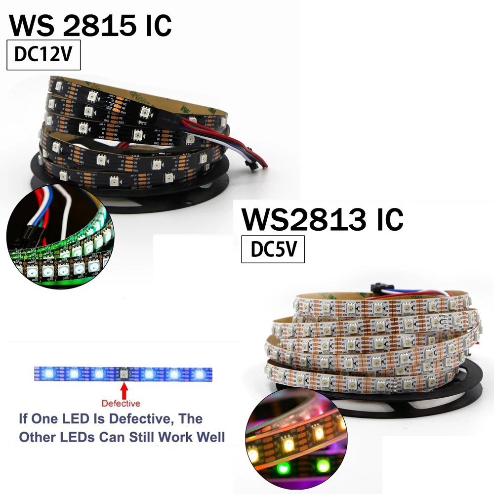 WS2813 5V WS2815 12V WS2812B Updated Smart RGB Led Strip 30/60/144Leds/m Individually Addressable Dual Signal Waterproof lamp